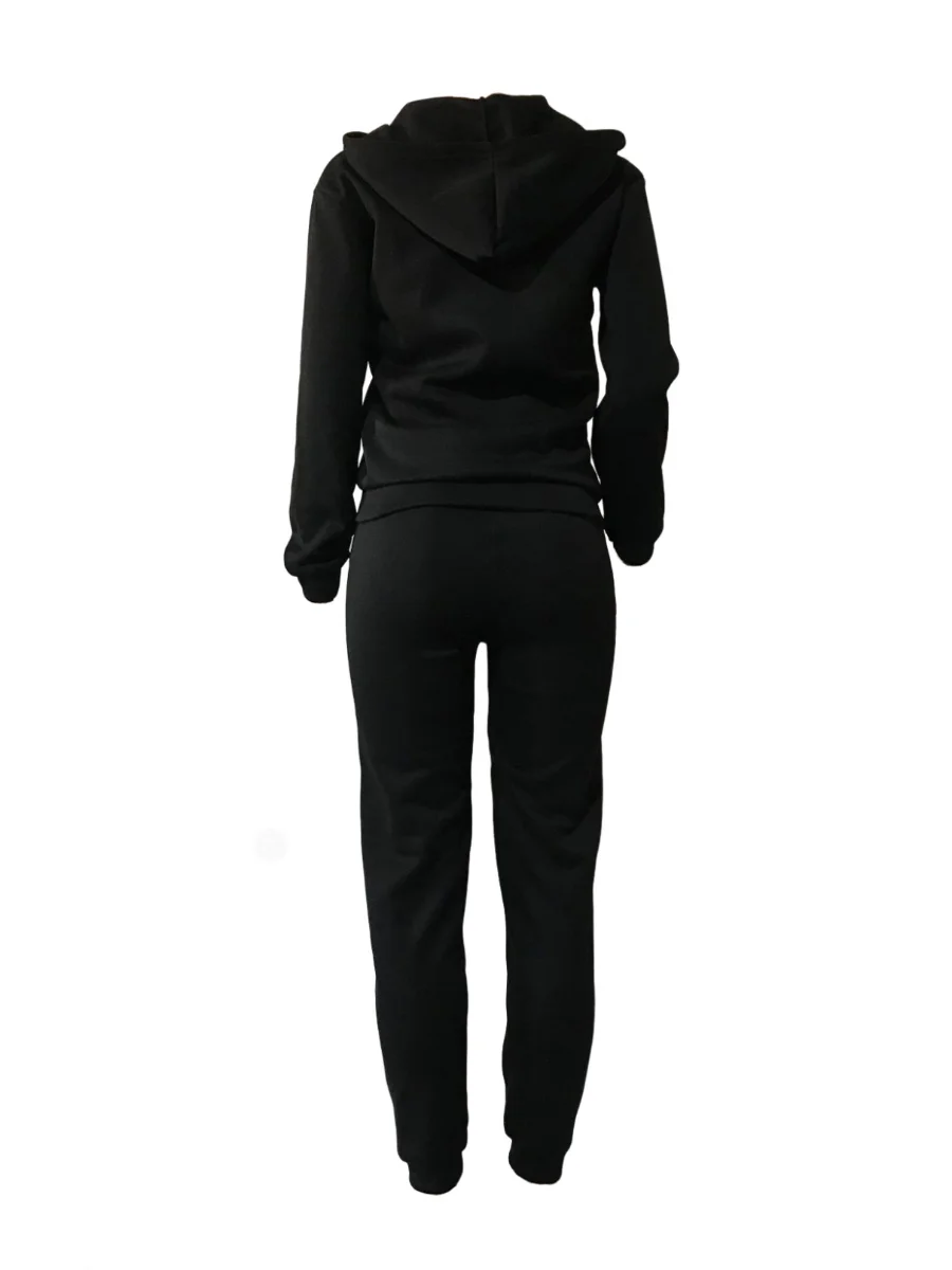 Simple Two Piece Set Women Casual Sporty Long Sleeve Zipper Design Top Hooded Collar Broken Heart Print Female Tracksuit Set