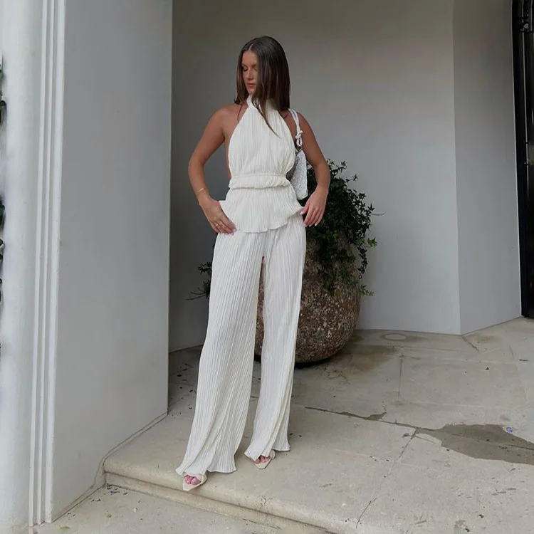 Ootddress Casual Loose Halter Two Piece Sets Suit Women Summer High Waist Pants Set Ladies Elegant Ruched Travel Holiday Outfits 7 Ootddress Casual Loose Halter Two Piece Sets Suit Women Summer High Waist Pants Set Ladies Elegant Ruched Travel Holiday Outfits