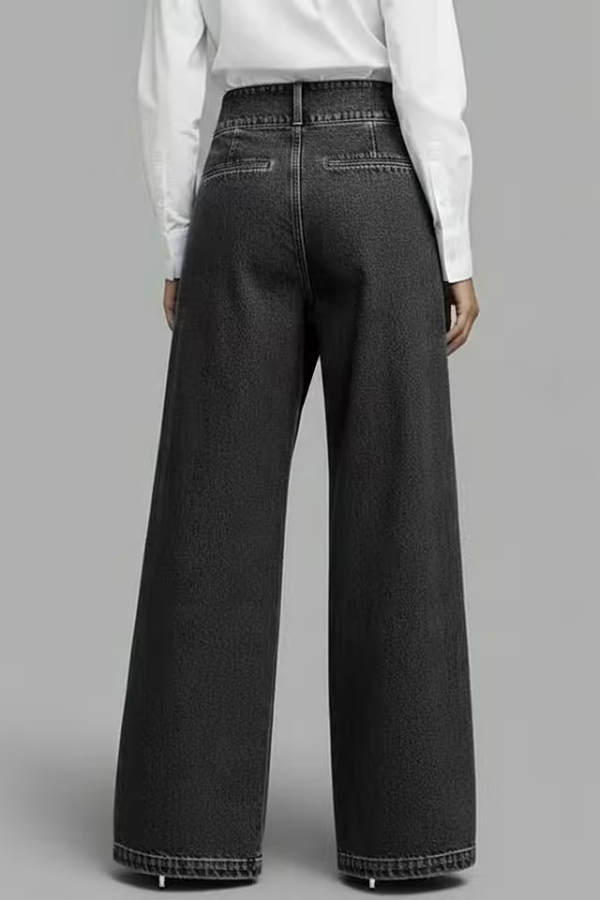 Stylish High-waisted Crossover Placket Pocket Casual Jeans