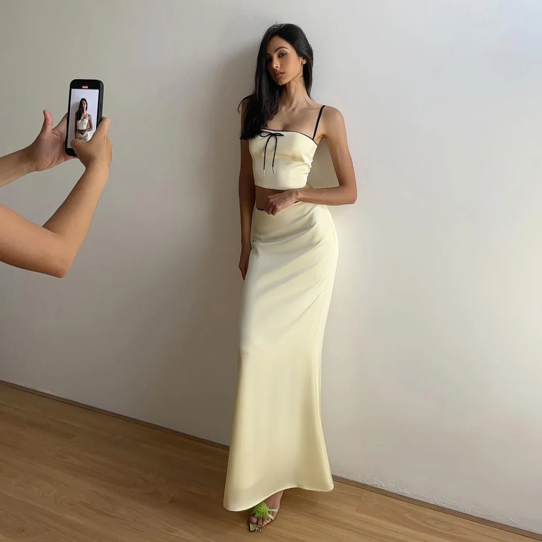 Ootddress Women's Solid Color Slim Fit With Exposed Navel Set Suspender Vest High Waisted Skirt Lady New Fashion Party Clothing 2025