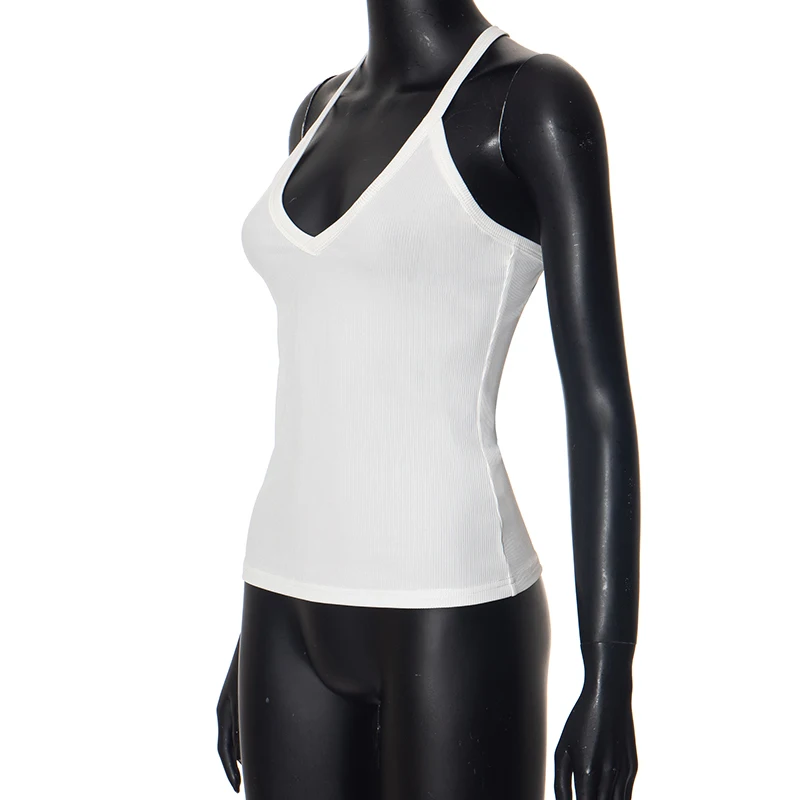 Sleeveless V Neck Ribbed Tank Top Spring Summer 2025 Women Clothes Casual Basic Top Black White Gray Camisole Wholesale
