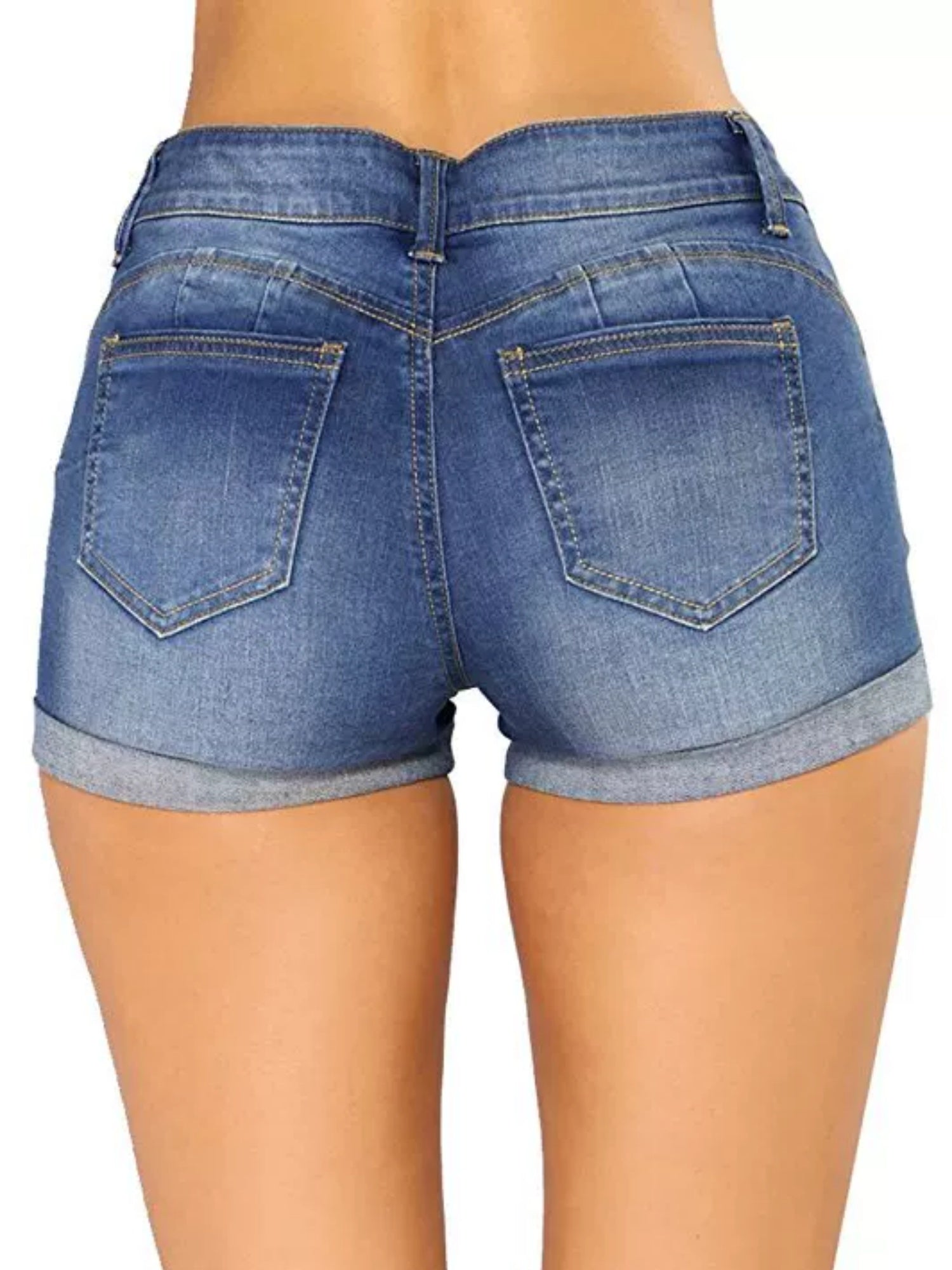 Denim Hole Flip-edge Slim-fit Shorts