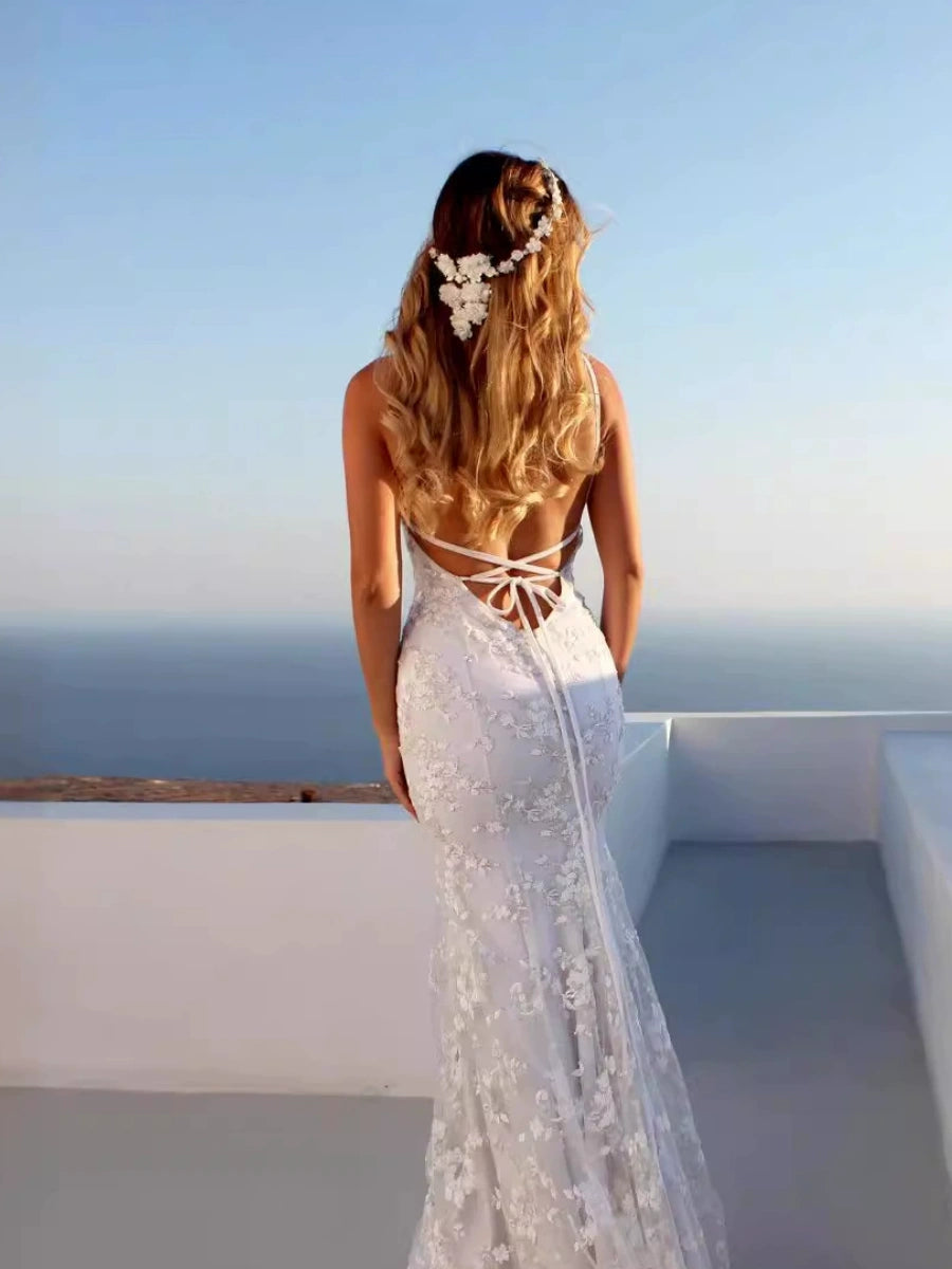 Lace White V-neck Camisoles Formal Dress Maxi Dresses