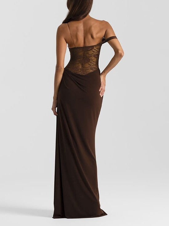 Spaghetti Strap Lace Patchwork Long Dress