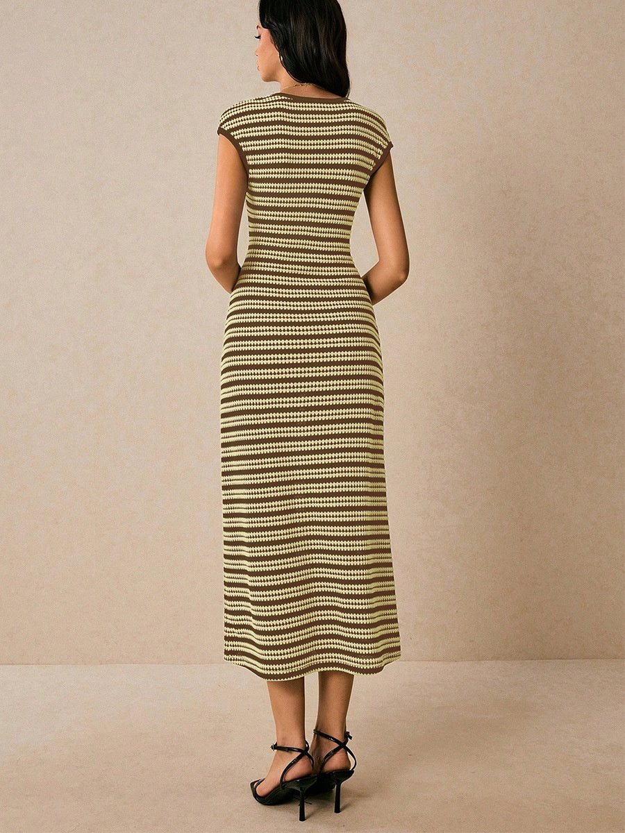 Striped Sleeveless Fitted Midi Dress
