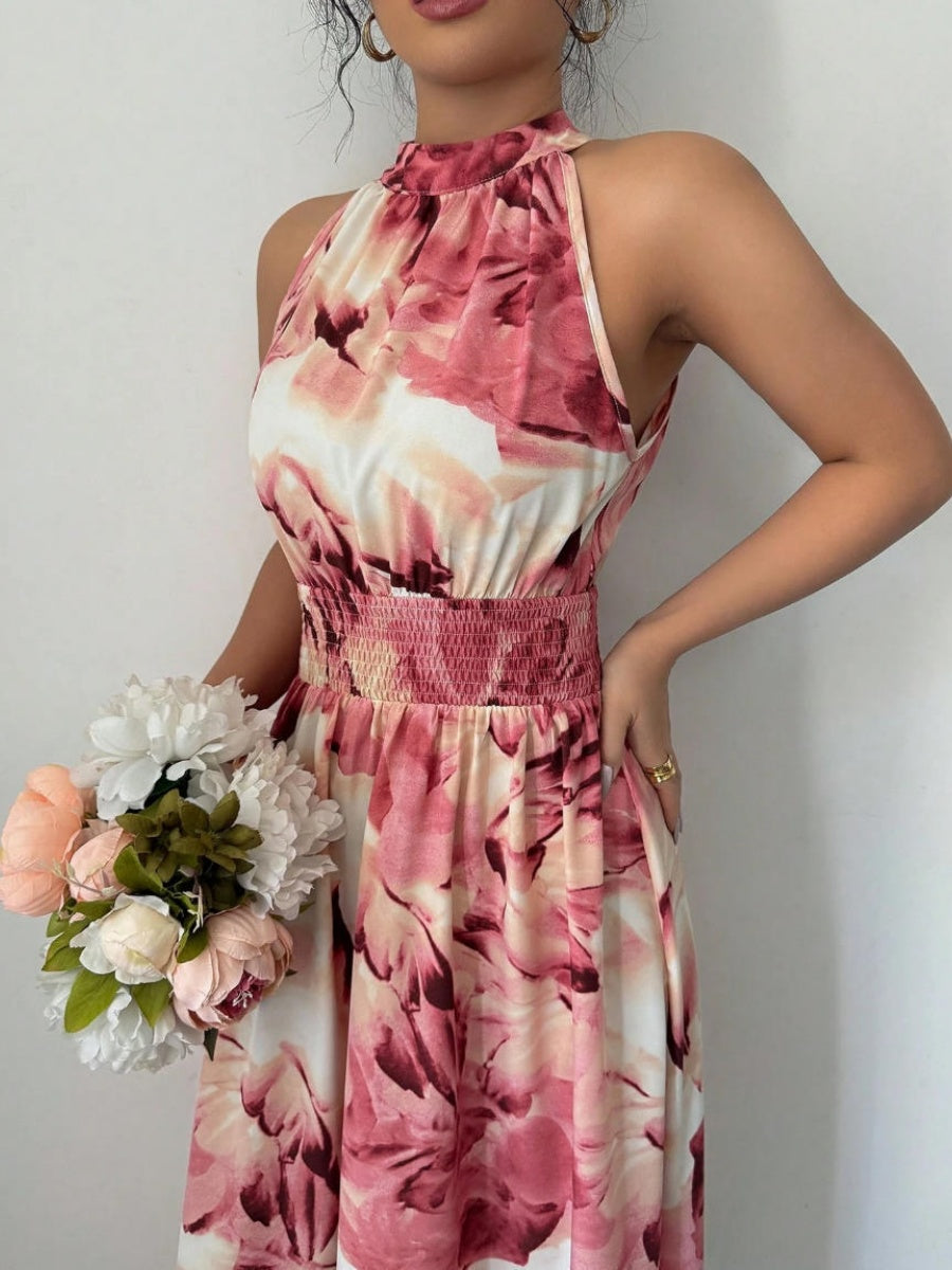 Printed Halter Sleeveless Vacation And Leisure Maxi Dresses