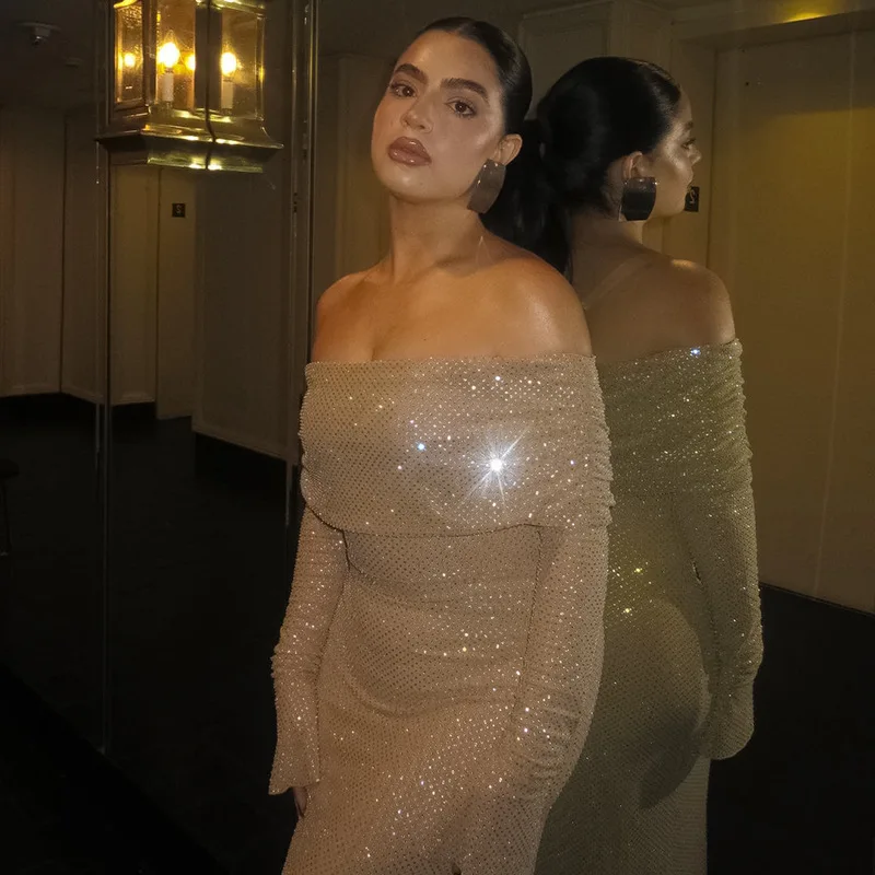 Ootddress Sexy Buttocks Wrapped Long Dress For Women Fashion Temperament Ironing Board Slim One Line Neck Party Evening Dress