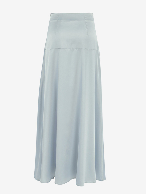Gray Satin Skirt with Slit High Waisted Solid Color Summer A-line Long Skirt For Women 2026