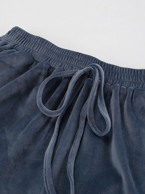 Two Piece Sets Blue Casual Street Wear V-Neck Long Sleeves Pant Set
