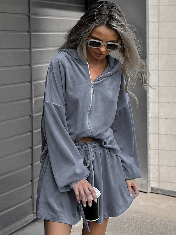 Two Piece Sets Blue Casual Street Wear V-Neck Long Sleeves Pant Set