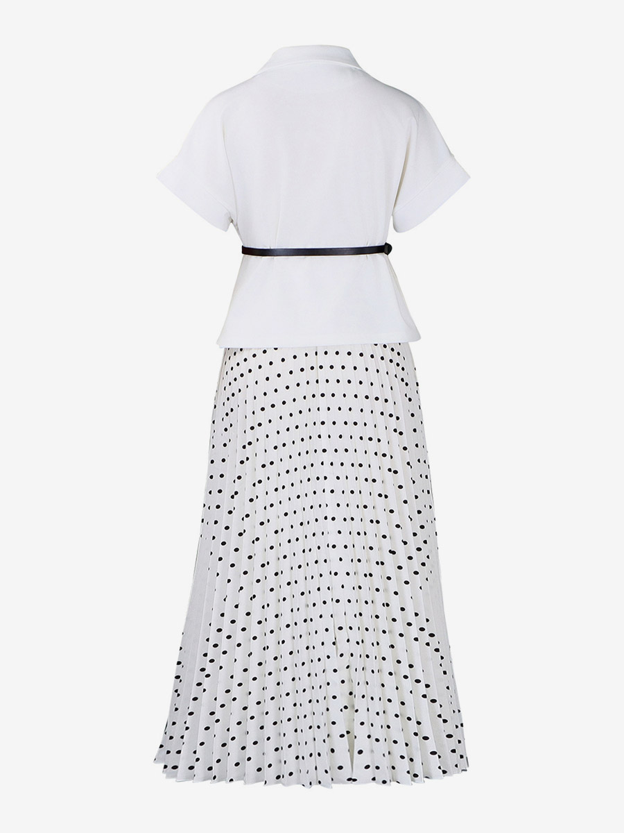 Two Piece Sets Black Casual Polka Dot Street Wear Turndown Collar Short Sleeves Skirt Set