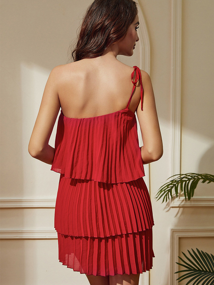 Daily Dresses Women's Mini Red Tiered Sleeveless Backless Dress