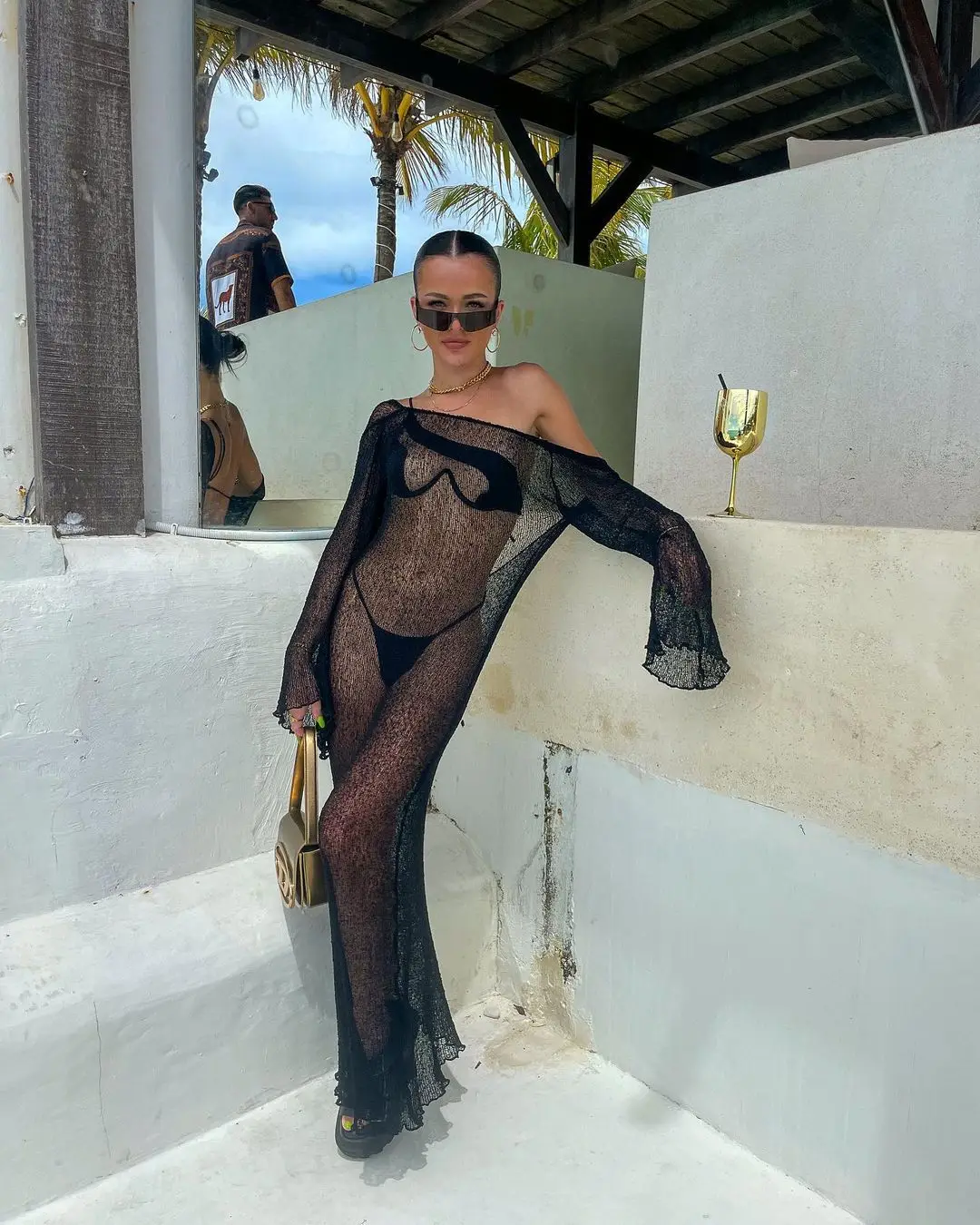 Ootddress Beach Cover Up Outfits For Women Summer Holiday Party Beach Dress Backless See-Through Oversized Crochet Dress Swimwear