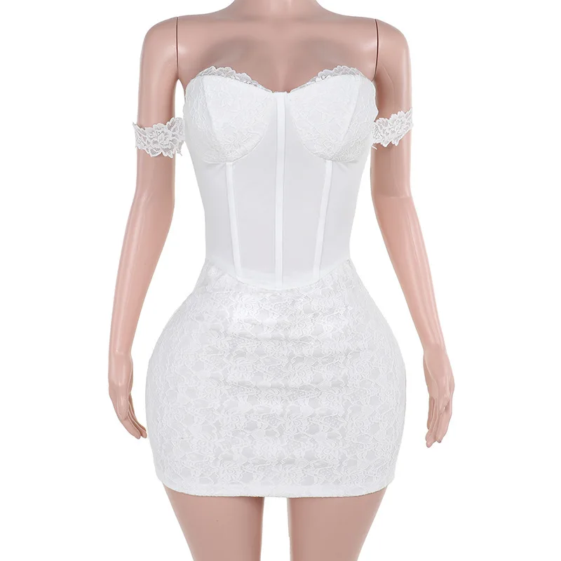 Ootddress Strapless Backless Sexy Mini Dress For Women Fashion Lace Off-shoulder Sleeveless Bodycon Club Party Dress Clubwear