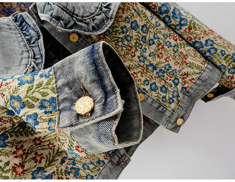 Stylish Autumn Denim Jacket with Jacquard Embroidery and Peter Pan Collar for Women-vestes novas