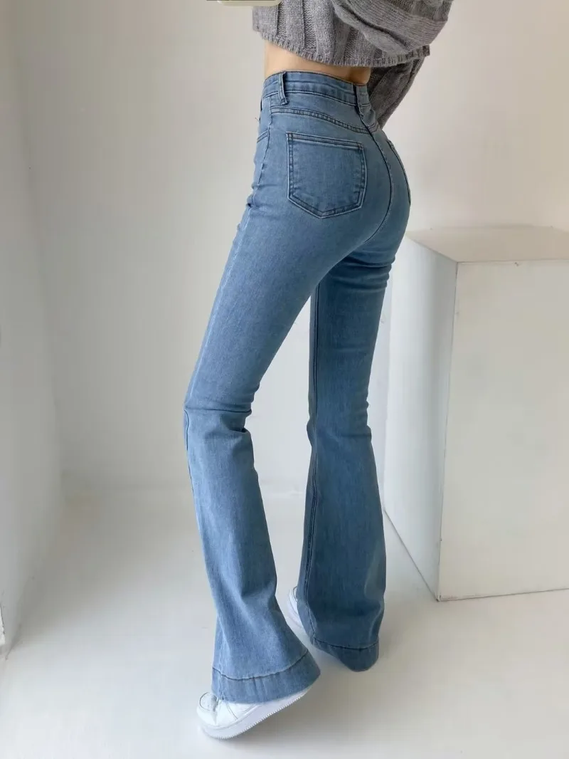 Ootddress Flare Jeans Women Summer Streetwear Bodycon Long Denim Pants 2025 Blue Elastic Fashion Y2K Trousers High Waisted Jeans