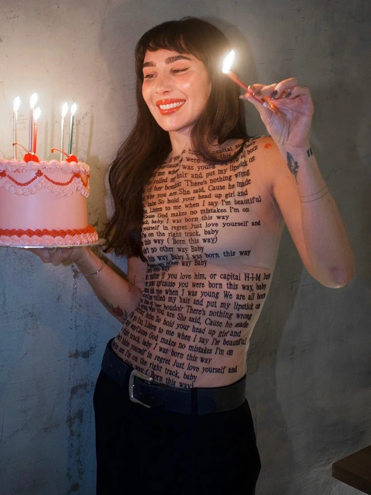 Ootddress Mesh Letter Printted T-shirt Women O-Neck See Through Sexy Tank Tops With Golve High Street Basic Slim Y2K Top Tee Shirts 16 Ootddress Mesh Letter Printted T-shirt Women O-Neck See Through Sexy Tank Tops With Golve High Street Basic Slim Y2K Top Tee Shirts
