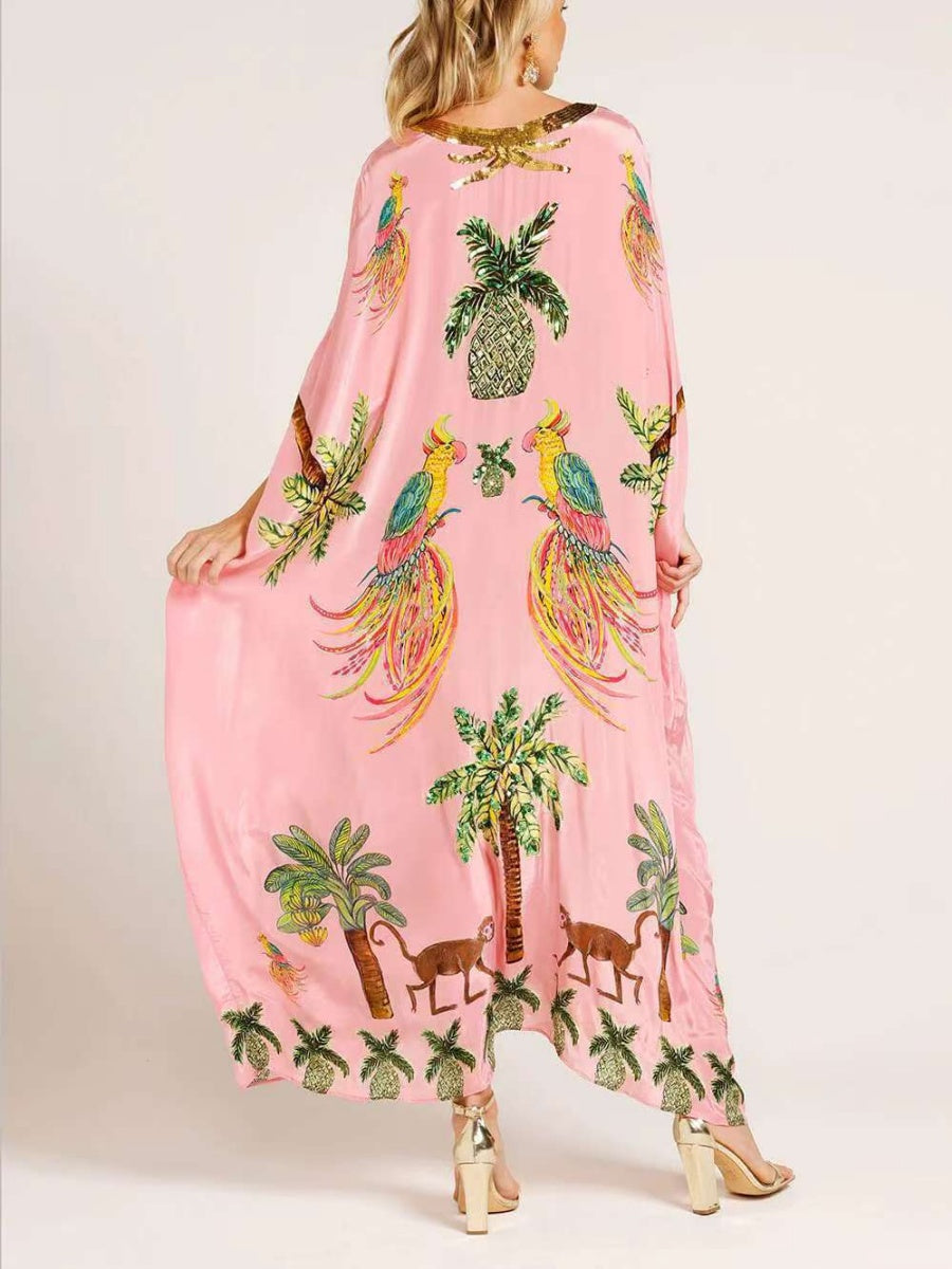 V-neck Floral Print Loose-fitting Long Dress
