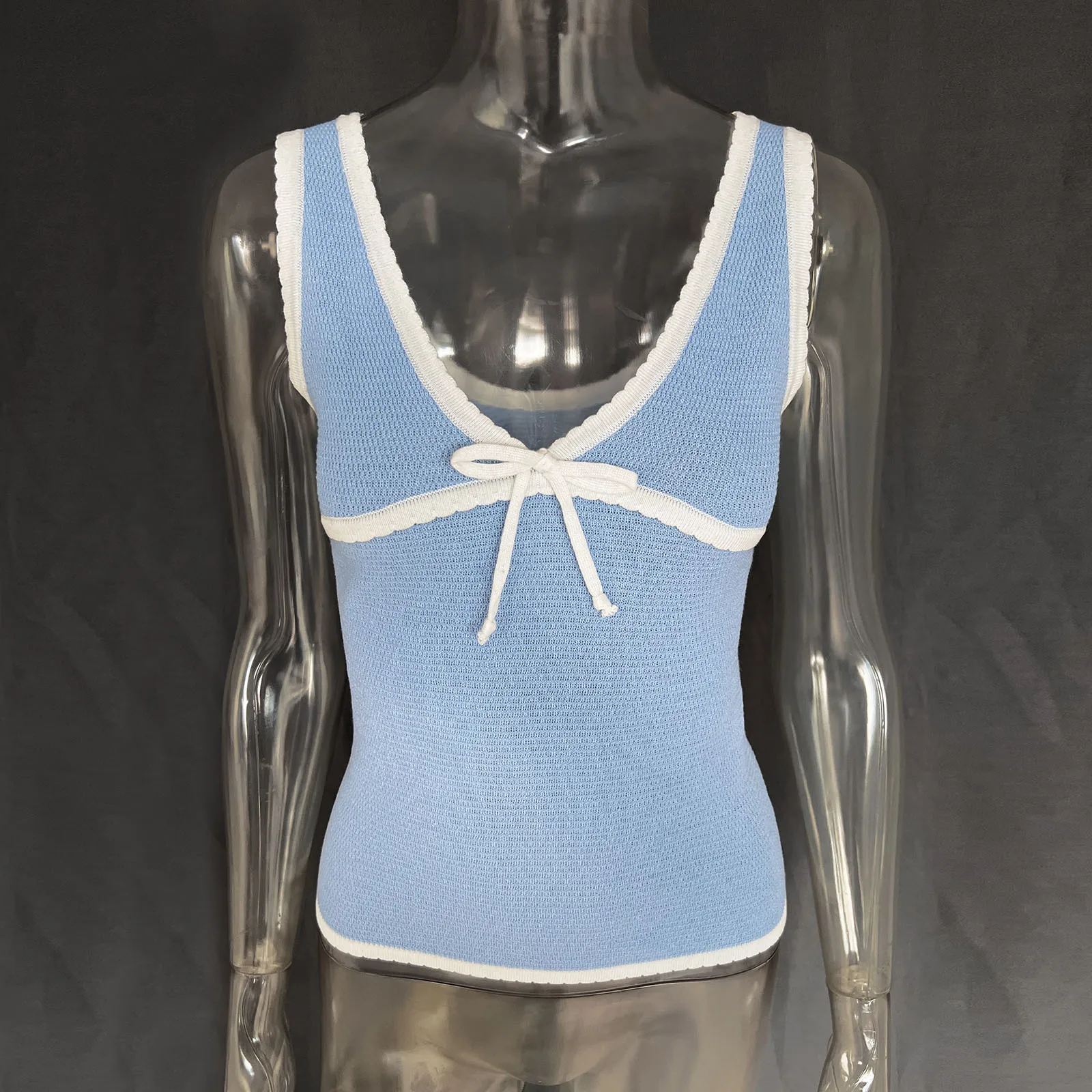 Ootddress Contrast Lace-Up Backless Tank Top For Women Summer Fashion V-Neck Cropped Y2k Top Vest Strapless Slim Female Tank Top New