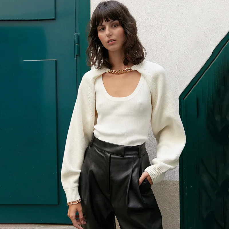 Ootddress White Women Sweater Shrugs Cropped Top Full Lantern Sleeve Knitwear Pullover Sexy Summer High Street Outwear 2025 Spring 46 Ootddress White Women Sweater Shrugs Cropped Top Full Lantern Sleeve Knitwear Pullover Sexy Summer High Street Outwear 2025 Spring
