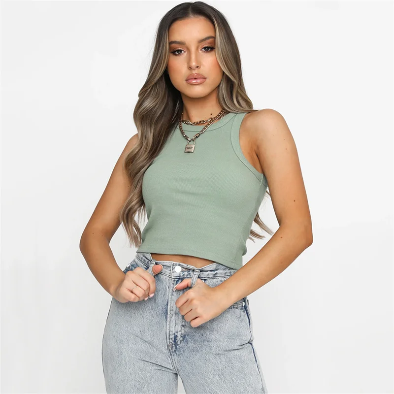 Ootddress Summer Cotton Sleeveless Vest For Women White Top Knit Ribbed Casual Tank Tops Female High Streetwear Cropped Top Camis
