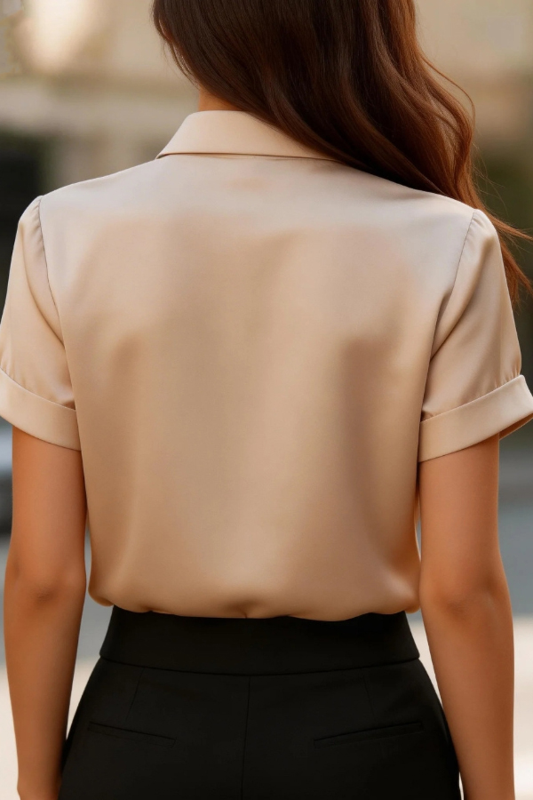 Solid Color Collared Tie Short-sleeved Casual Shirt