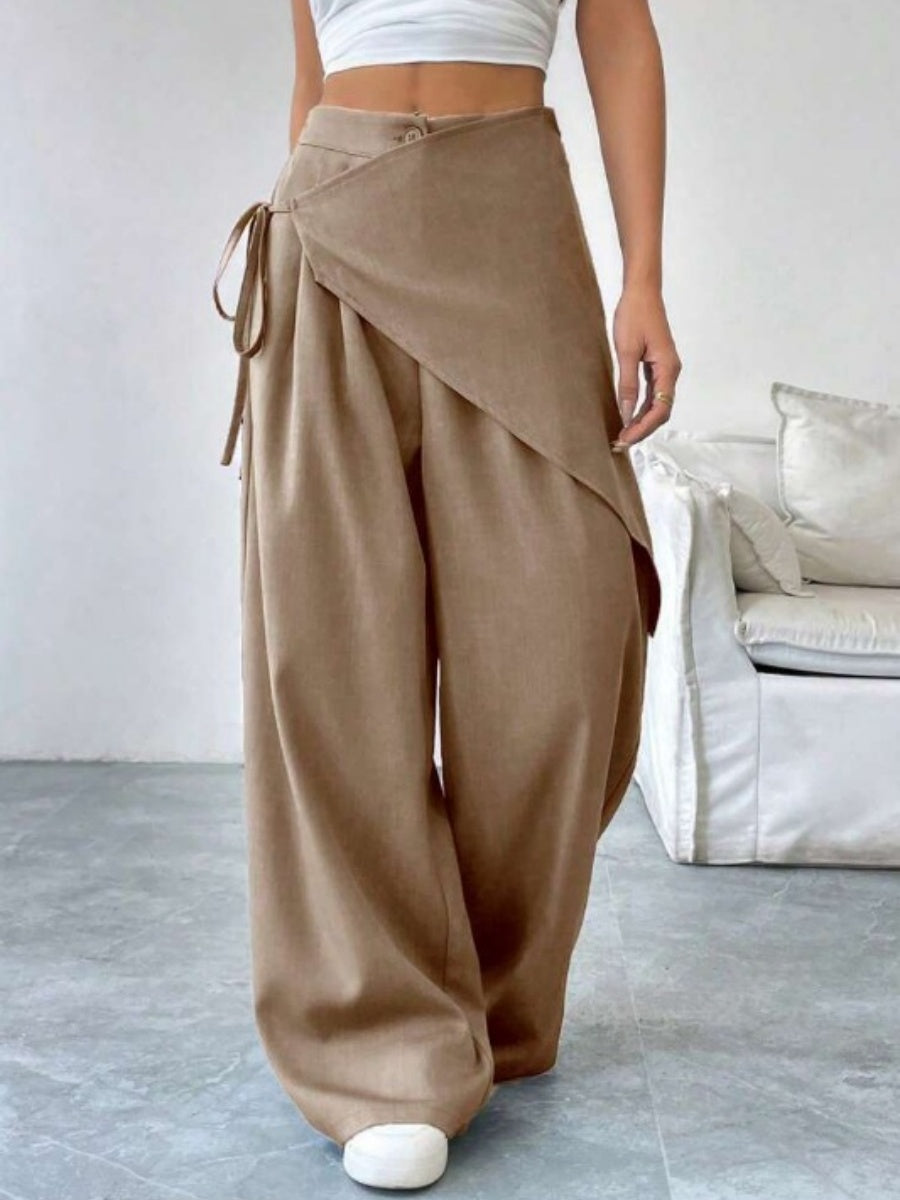 Button-up Slimming Wide-leg Trousers