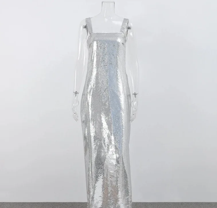 Temperament Sexy Backless Hollow Suspender Party Dress Fashionable Sequin High Waist Slim Formal Occasion Women's Evening Dress