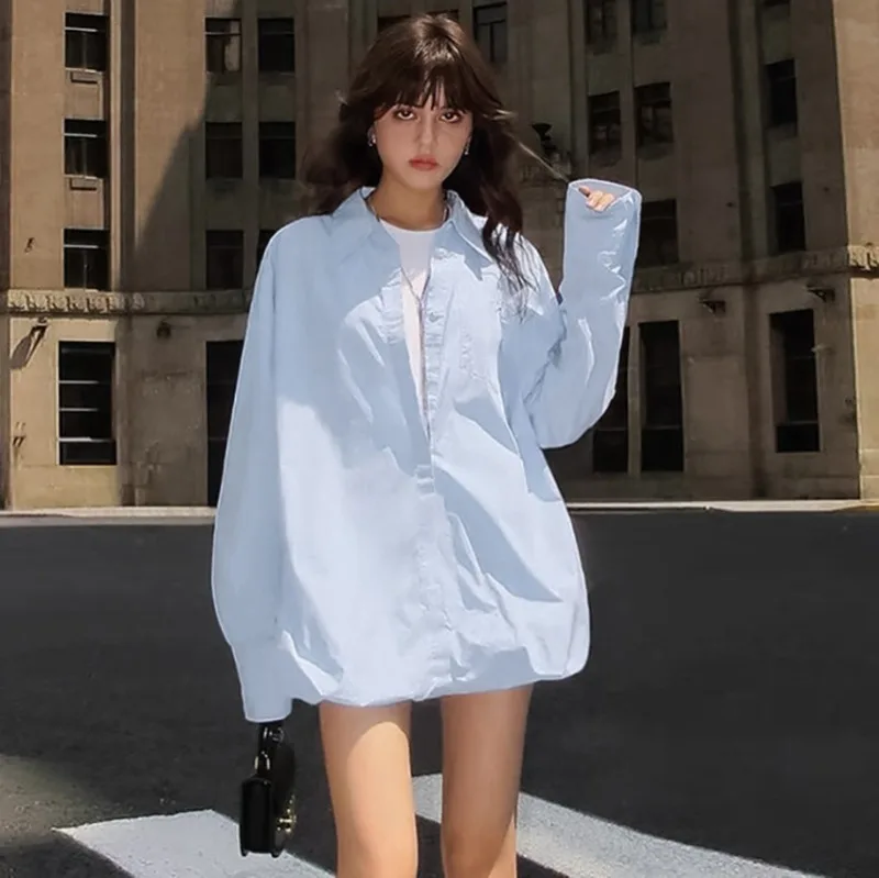 Ootddress Oversized Shirts Dress Women 2025 New Fashion Baggy Turn Collar Cover-up Femme Casual Loose Holiday Beach Dresses Womens