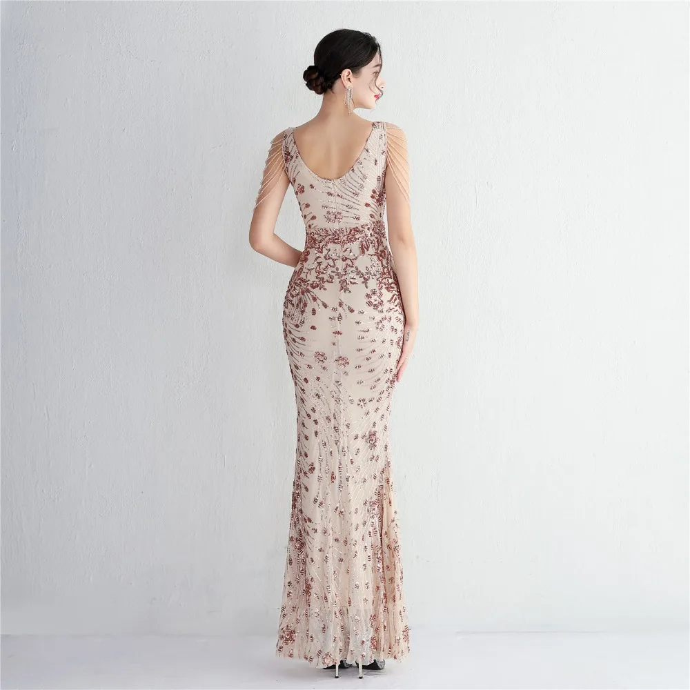 Sexy V-neck Sleeveless Dress with Stones and Crystals Fashion Sequins Tassel Elegant Women Party Dresses High Waisted Long Dress 32 103A0919.jpg
