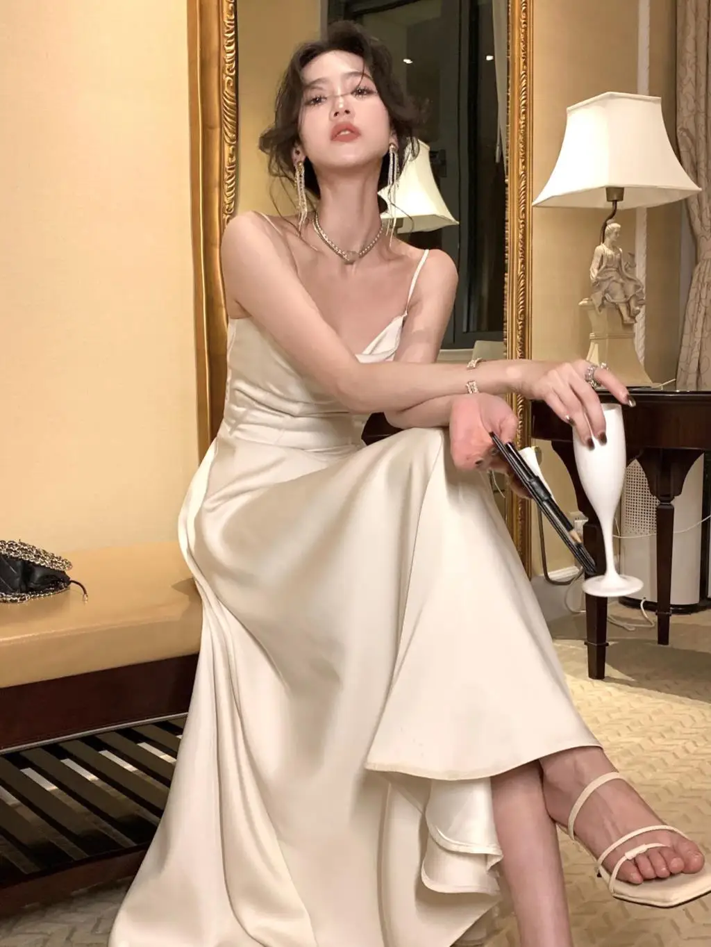 New Summer Satin Midi Dress Women Slim Spaghetti Strap Elegant Party Dresses Wedding Evening Birthday Backless Prom Robe Clothes 11 New Summer Satin Midi Dress Women Slim Spaghetti Strap Elegant Party Dresses Wedding Evening Birthday Backless Prom Robe Clothes