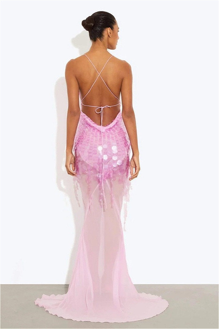 Sequin Mermaid V-Neck Maxi Dress