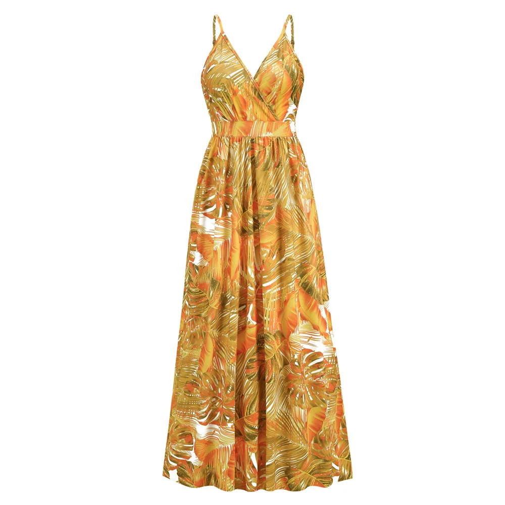 Bohemian Style Print Spaghetti Strap Dresses Women Sexy V-neck Backless Beach Vacation Long Dress Female Vestido 2025 Summer New 25 LQ479-huang-(5).jpg
