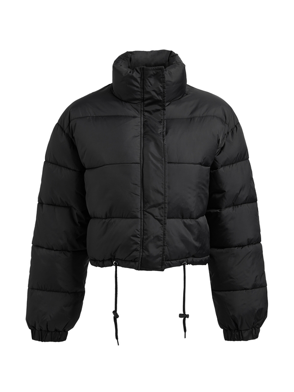 Solid Drawstring Hem Short Puffer Jacket