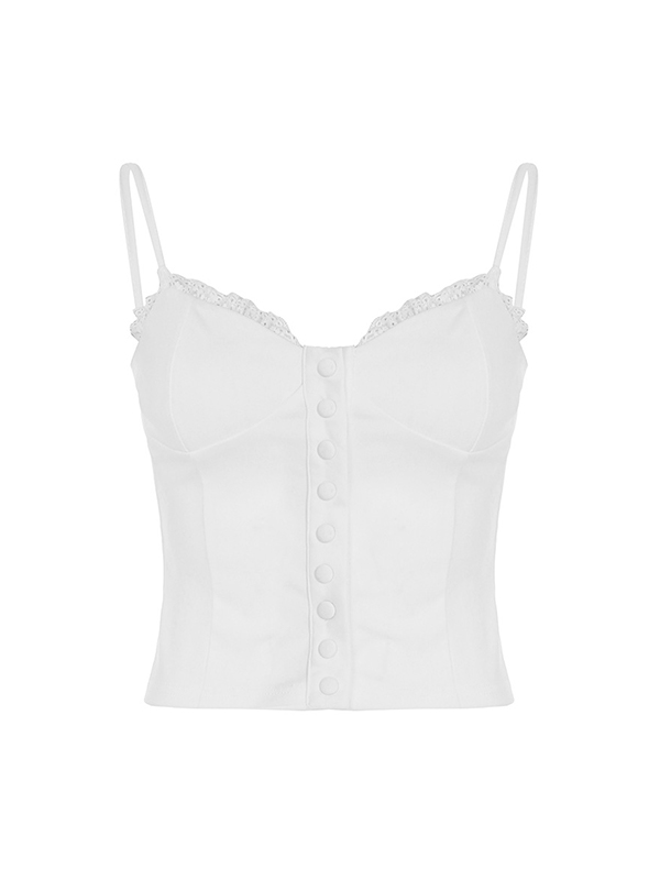 Lace Paneled Breast-Shaped Buttons Tank Top