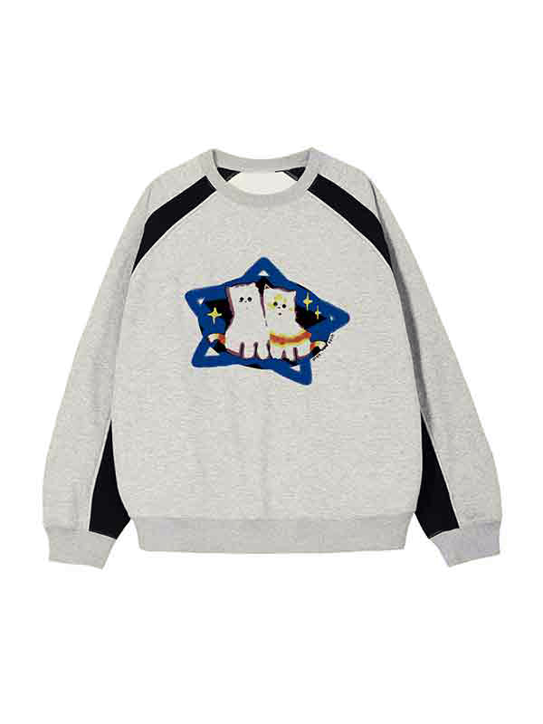 Cat Print Raglan Sweatshirt