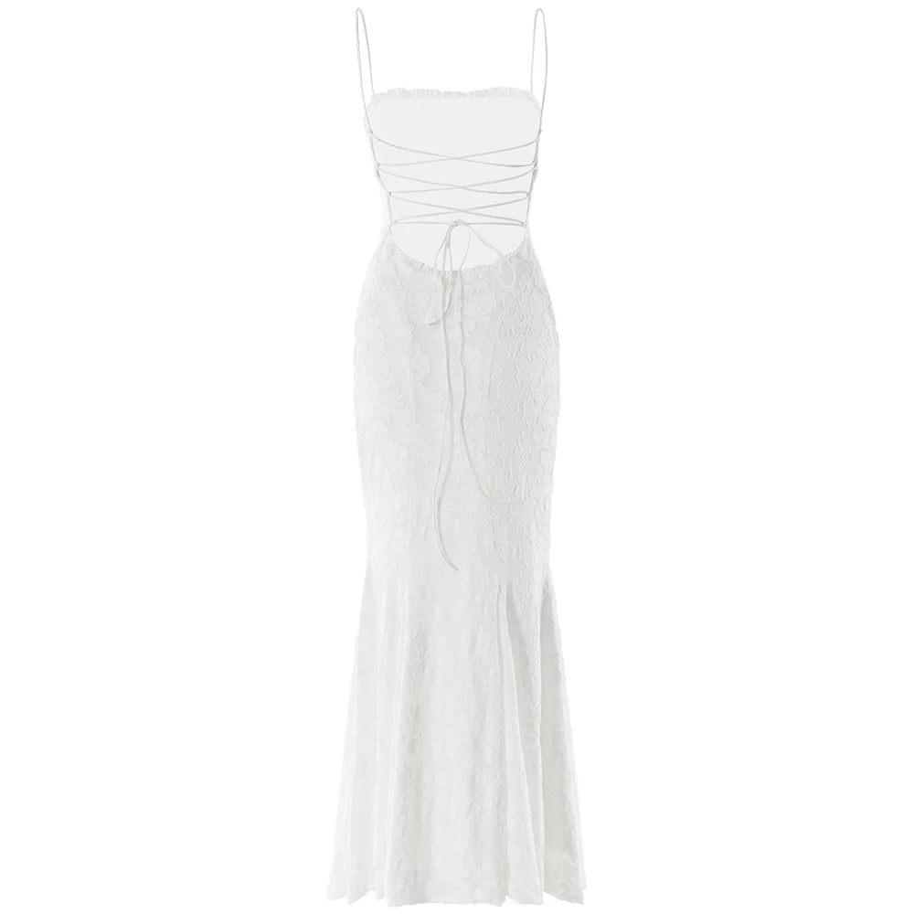 Ootddress-Women's Sexy Sleeveless Lace Patchwork Backless Bodycon Maxi Dress, Elegant Party Club Evening Dress, Summer