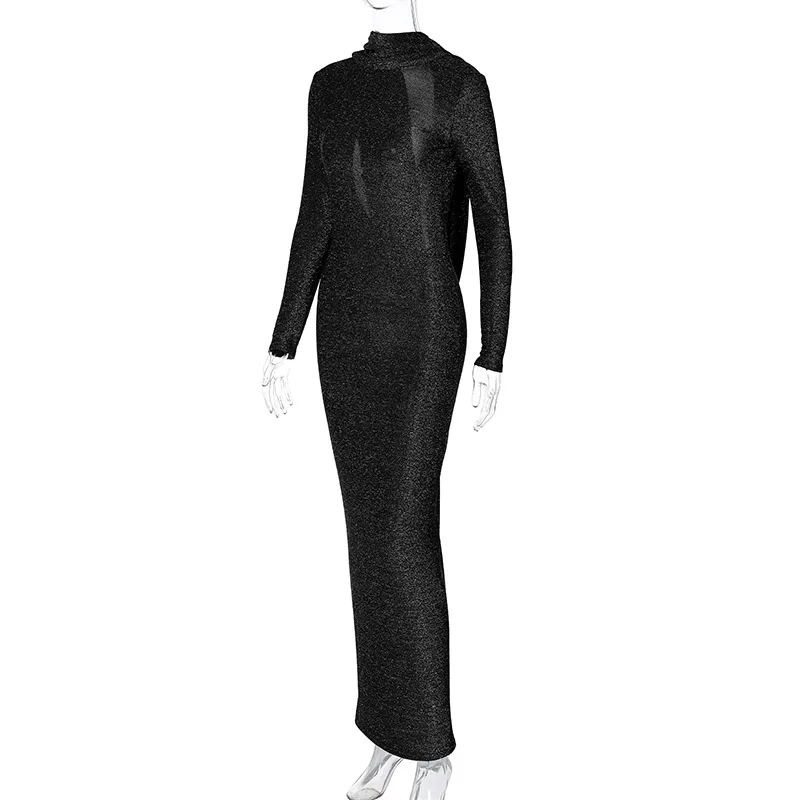 Ootddress Elegant Backless Dress Women Bodycon Long Sleeve Y2k Bright Silk Sexy Dresses Womens Party Temperament Dress Ladies 2025