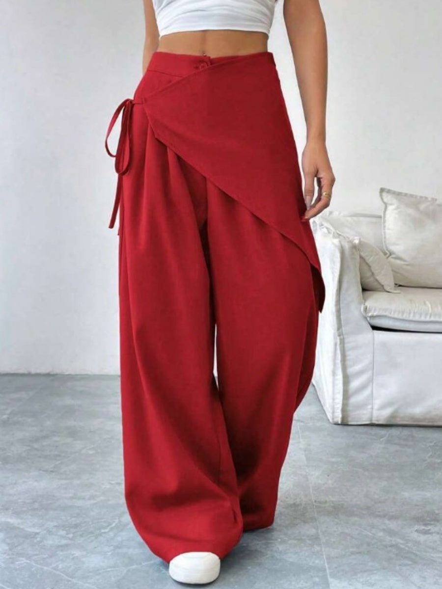 Button-up Slimming Wide-leg Trousers