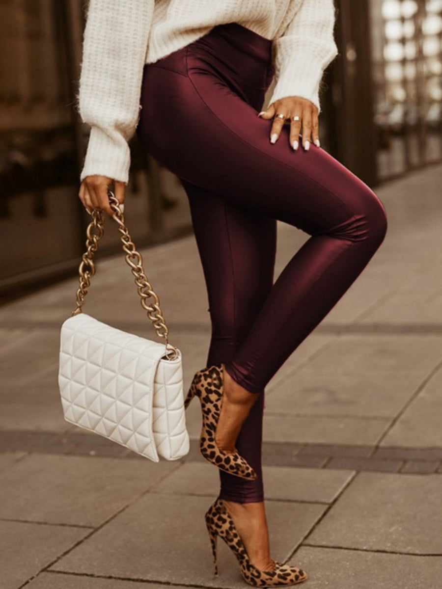 PU Leather High-waisted Hip-hugging Zipper Pants