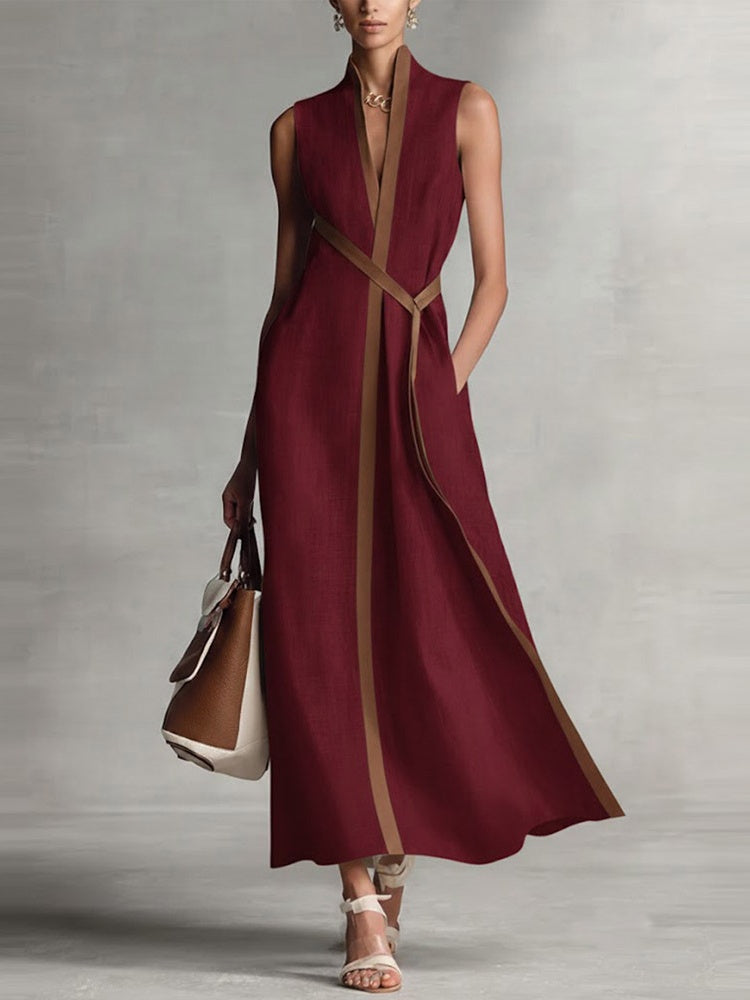 Color-blocked Sleeveless Long Dress