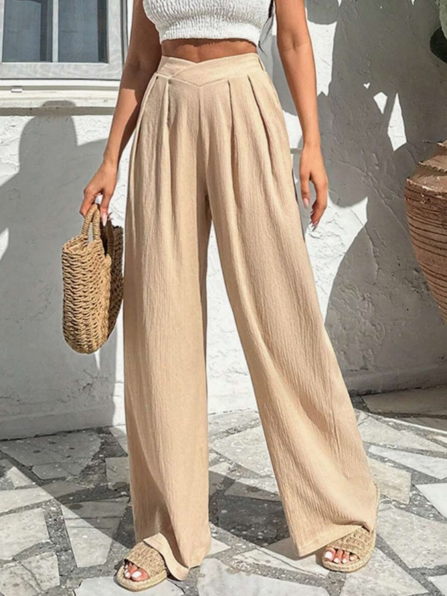 Asymmetrical High-waisted Loose-fitting Trousers With Pleats At The Waist