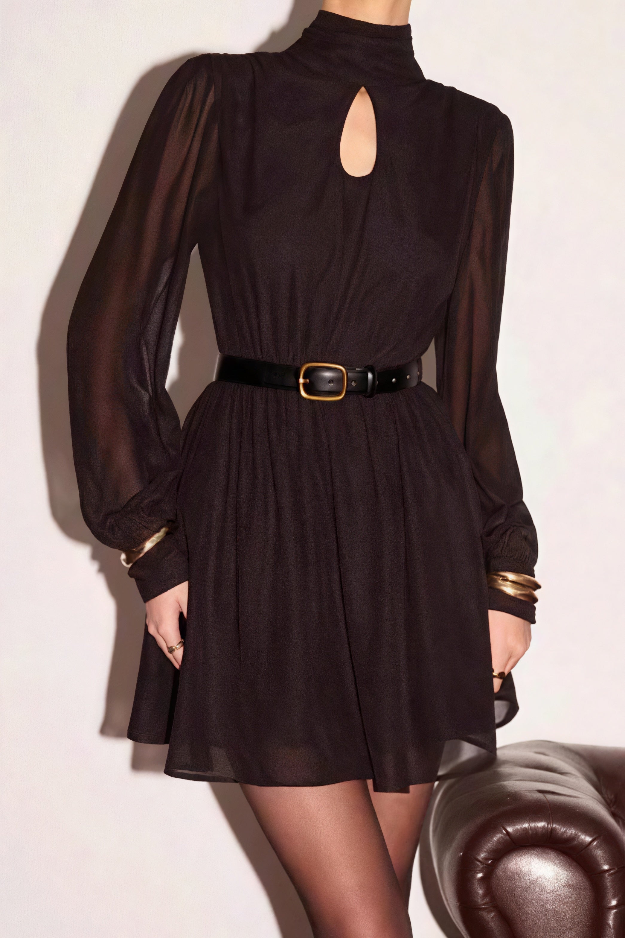 Black Backless Long Sleeve Mini Dress