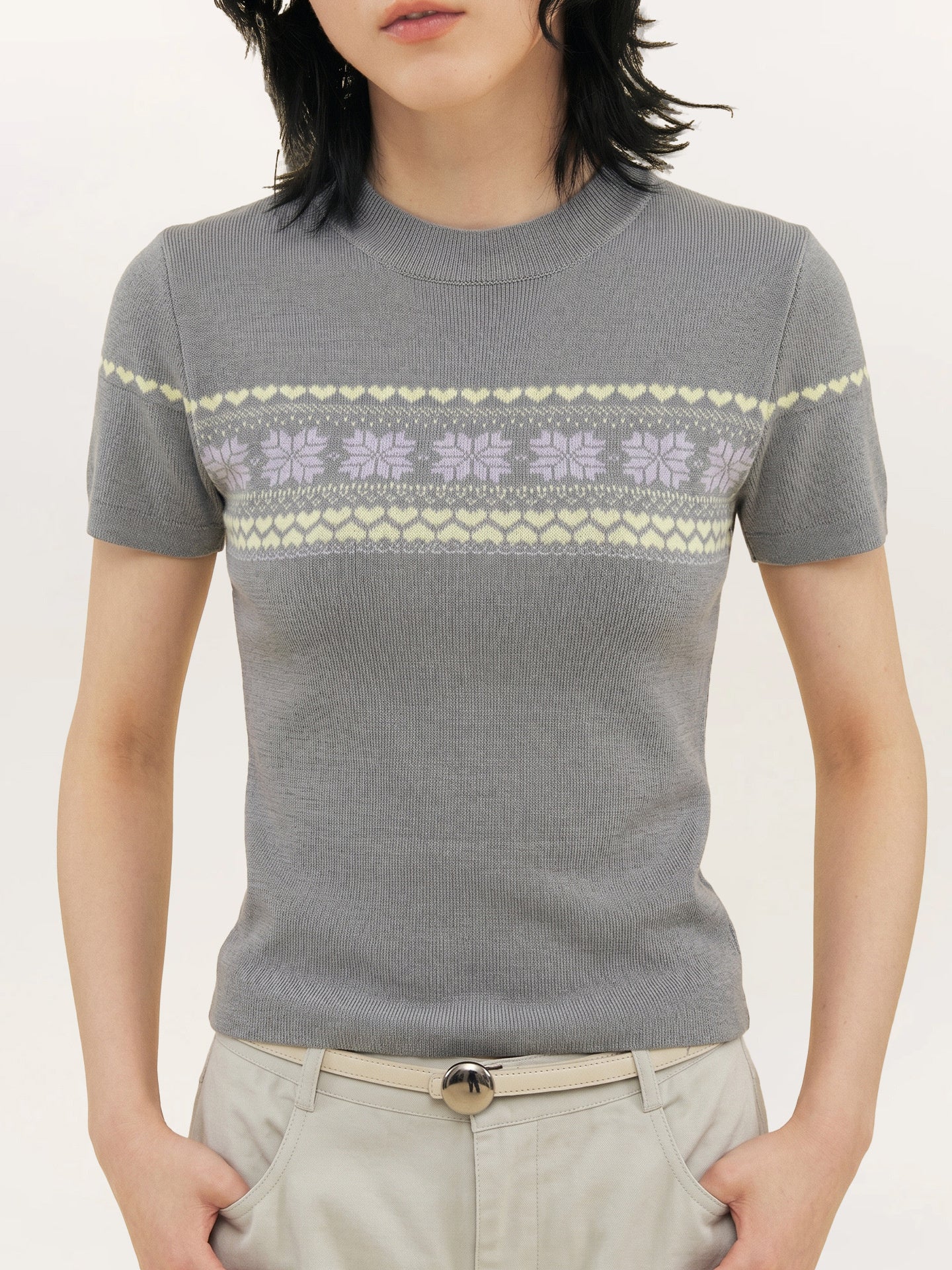 Women's Color-blocked Jacquard Patchwork T-shirt