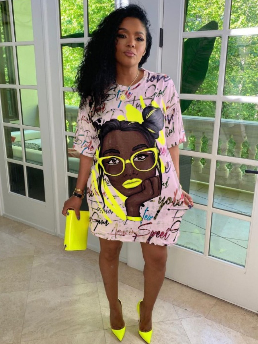 Plus Size Graffiti Figure Print Dress Drop Shoulder Streetwear Stretchy Half Sleeve Pullover Boyfriend Tee Lady Outfits 12 Plus Size Graffiti Figure Print Dress Drop Shoulder Streetwear Stretchy Half Sleeve Pullover Boyfriend Tee Lady Outfits