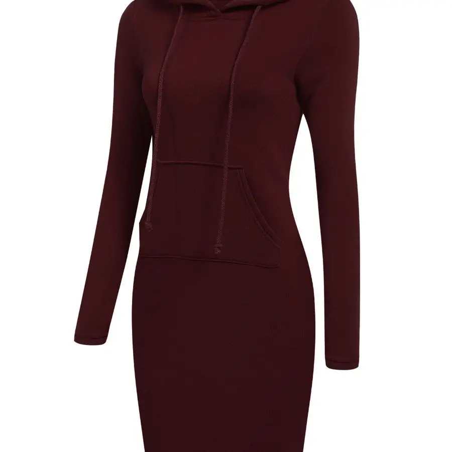 Plus Size Hooded Collar Kangaroo Pocket Sweat Dress Mini Dresses Woman Solid Long Sleeve Clothing Tunic Robe - Long Sleeve Plus Size Hooded Collar Kangaroo Pocket Sweat Dress Mini Dresses Woman Solid Clothing Tunic Robe