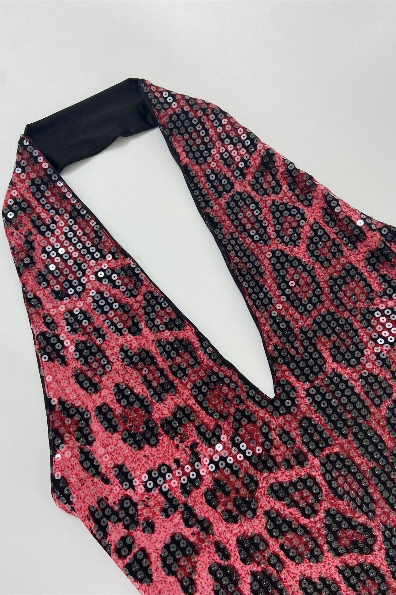 Deep V Neck Sequin Print Halter Bodycon Mini Dress