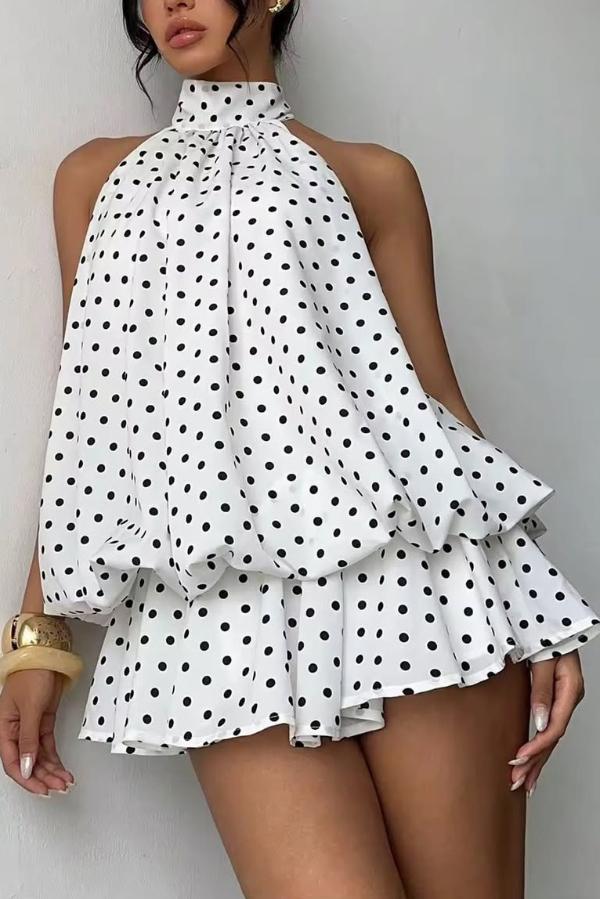 Fashionable Chiffon Halter Neck Backless Lace-up Casual Vacation Mini Dress