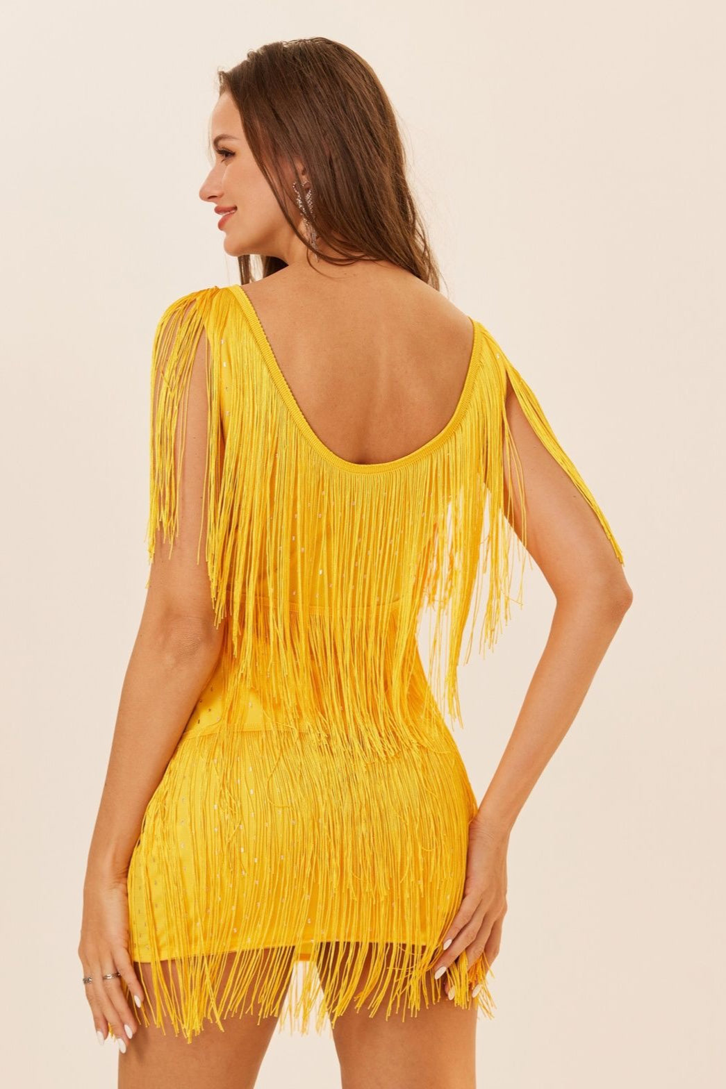 Sleeveless Tassel Trim Fringe Hem Mini Dress