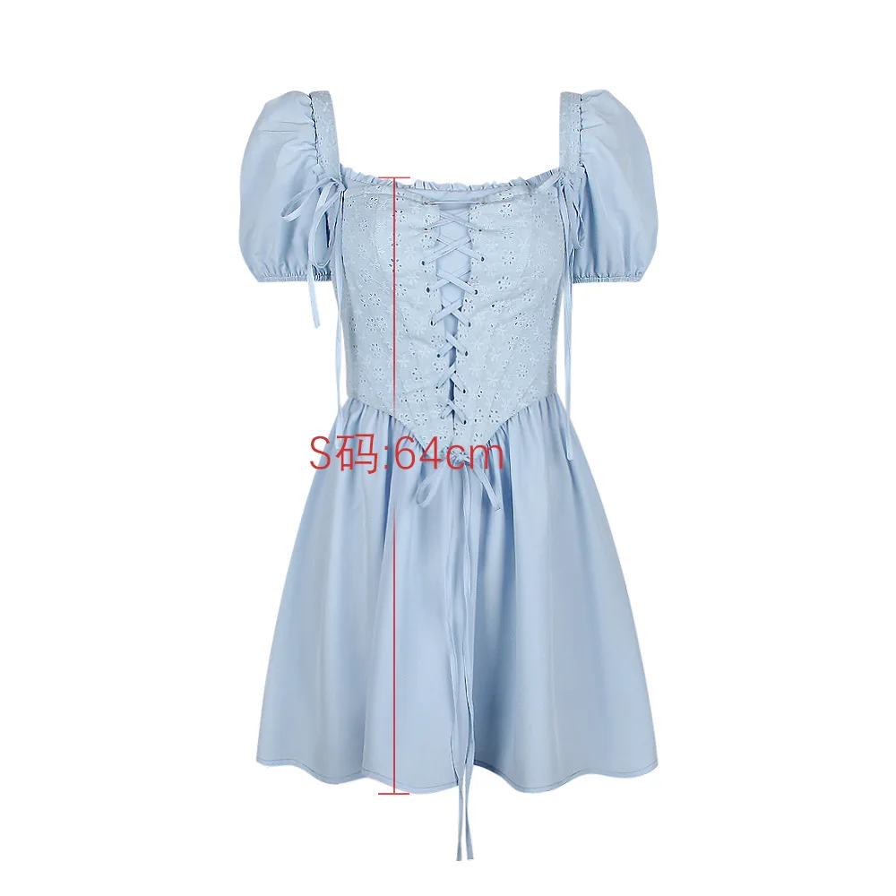 Ootddress Elegant Short Puff Sleeve Sexy Mini Dress Women Fashion Square Collar Backless A-line Pleated Club Party Dress Vintage